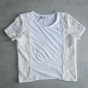 LOFT Off White Lace Accent Blouse